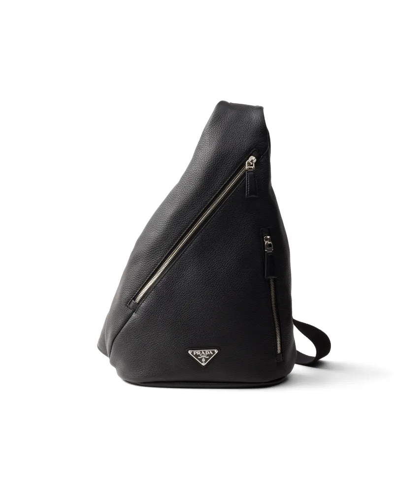 Prada Cross Tasche Aus Leder, Herren, Schwarz Schwarz