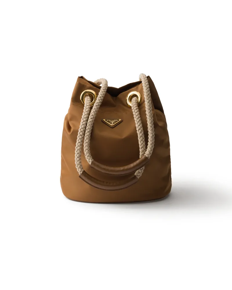 Prada Kleine  Mariner Bucket Bag Aus Re-nylon, Damen, Brandy Brandy