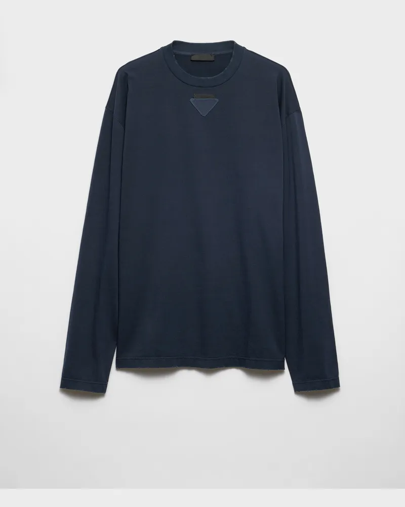 Prada Langärmliges T-Shirt aus Baumwolle Ostseeblau
