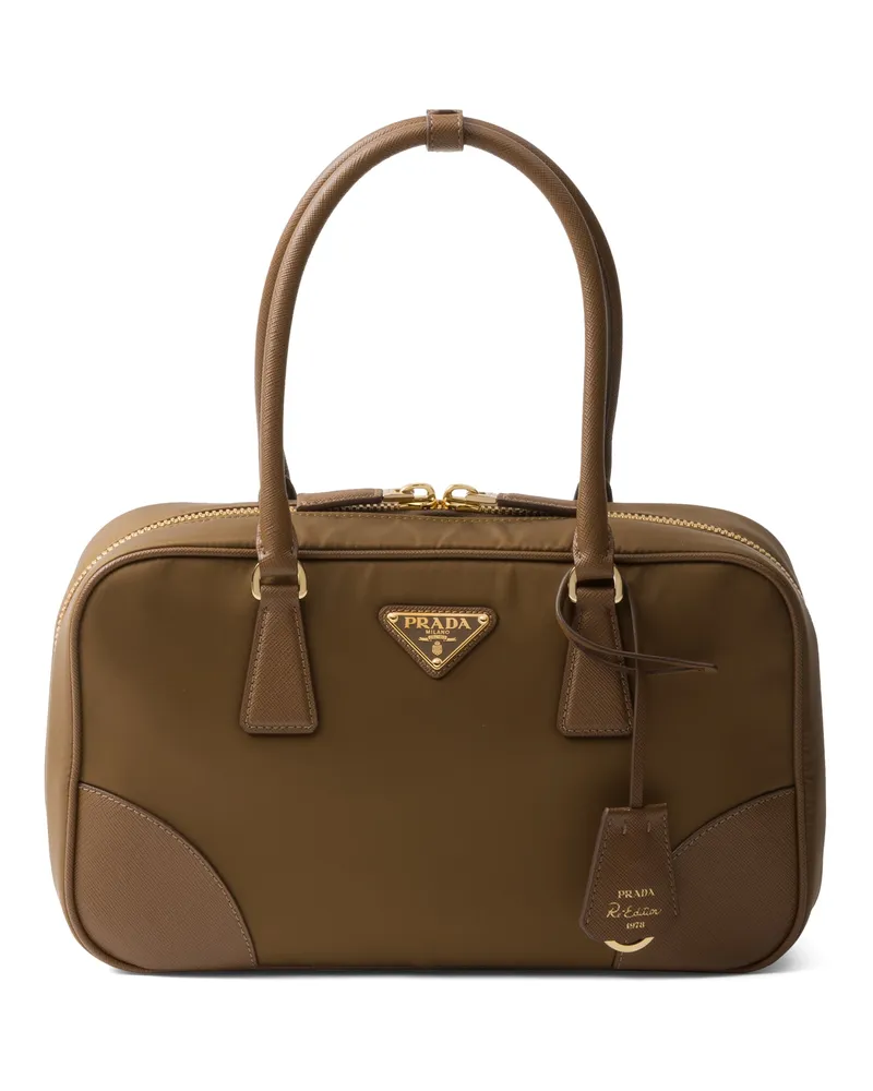 Prada Re-edition 1978 Medium Tasche Mit Zwei Griffen Aus Re-nylon Und Saffiano-leder, Damen, Korkbeige Korkbeige