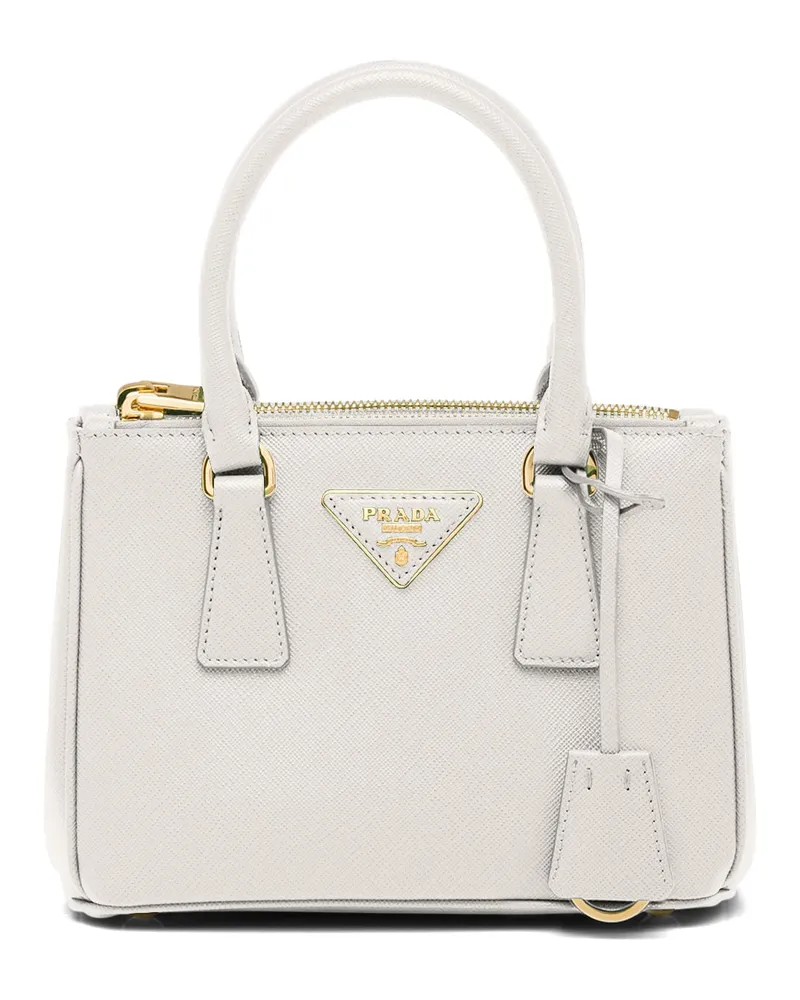 Prada Galleria Mini Bag Aus Saffiano-leder, Damen, Weiss Weiss