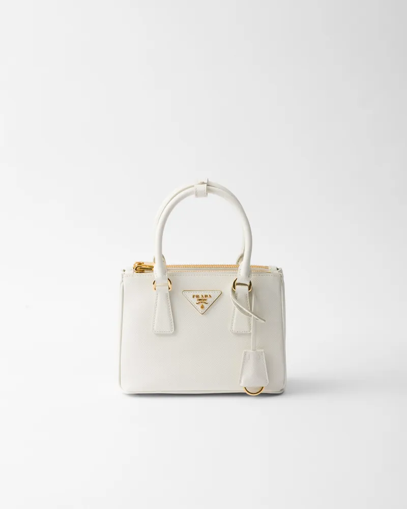 Prada Galleria Mini Bag Aus Saffiano-leder, Damen, Weiss Weiss