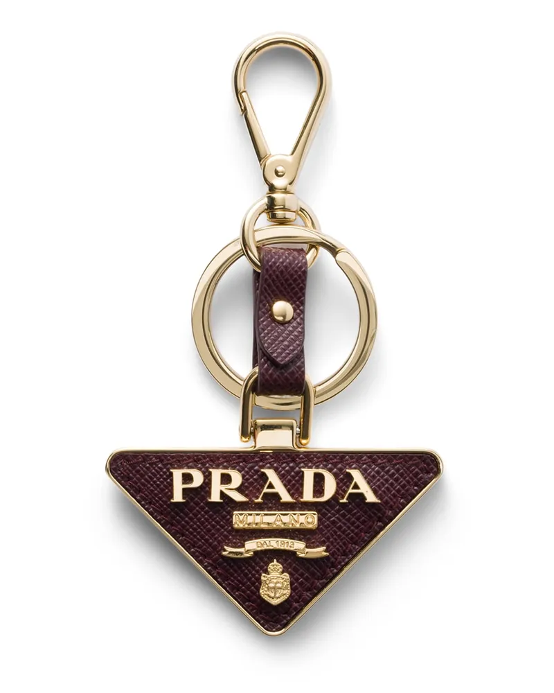 Prada Schlüsselanhänger Aus Saffiano Leder Und Metall, Damen, Burgunderrot Burgunderrot