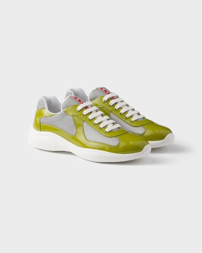 Prada America’s Cup Sneaker aus Lackleder und Funktionsgewebe Wiesengrün