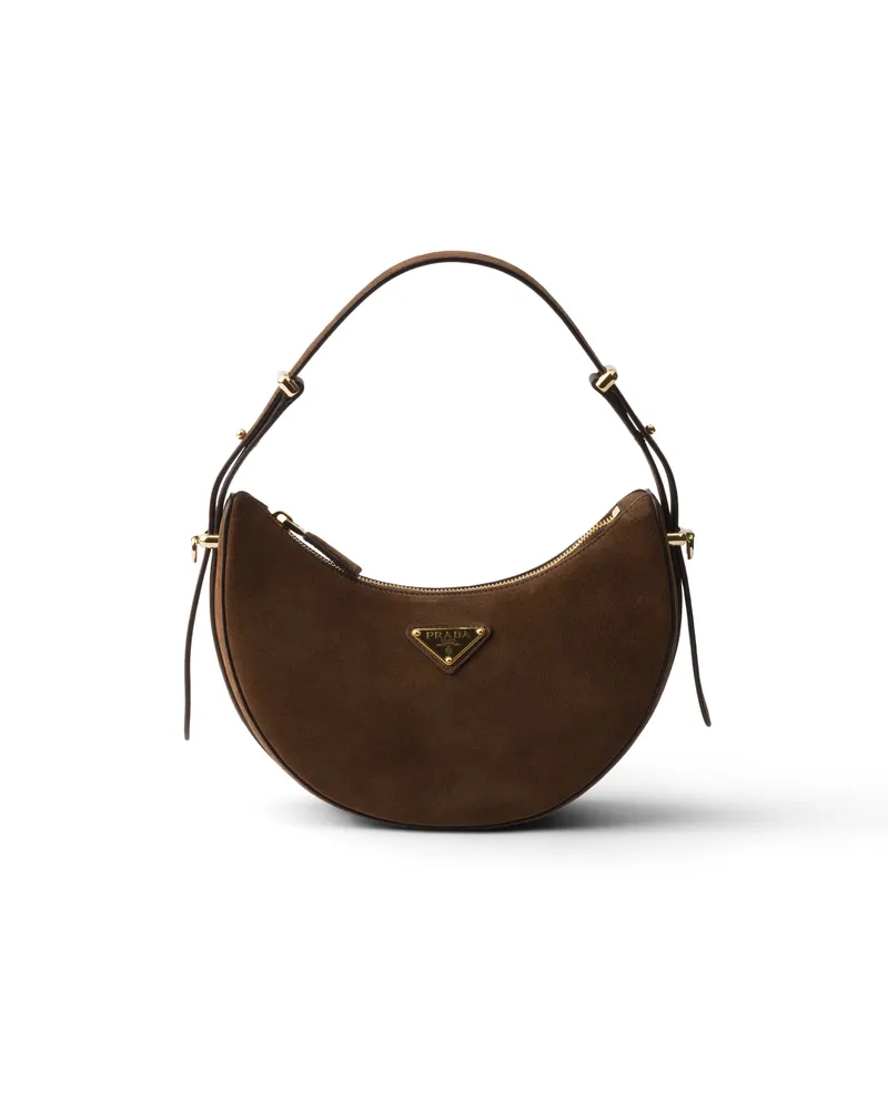 Prada Mini-schultertasche Aus Arqué-wildleder Von , Damen, Kakaobraun Kakaobraun