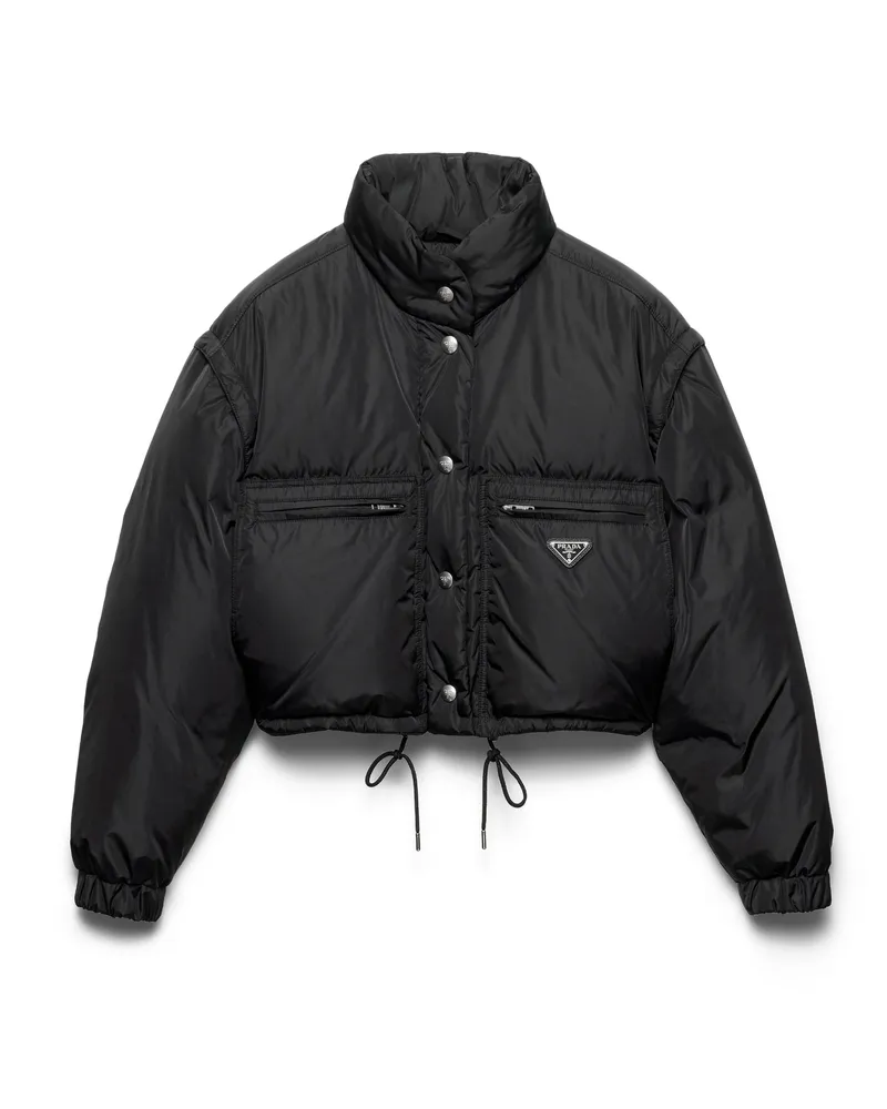 Prada Kurze Daunenjacke Aus Re-nylon, Damen, Schwarz, Größe Schwarz