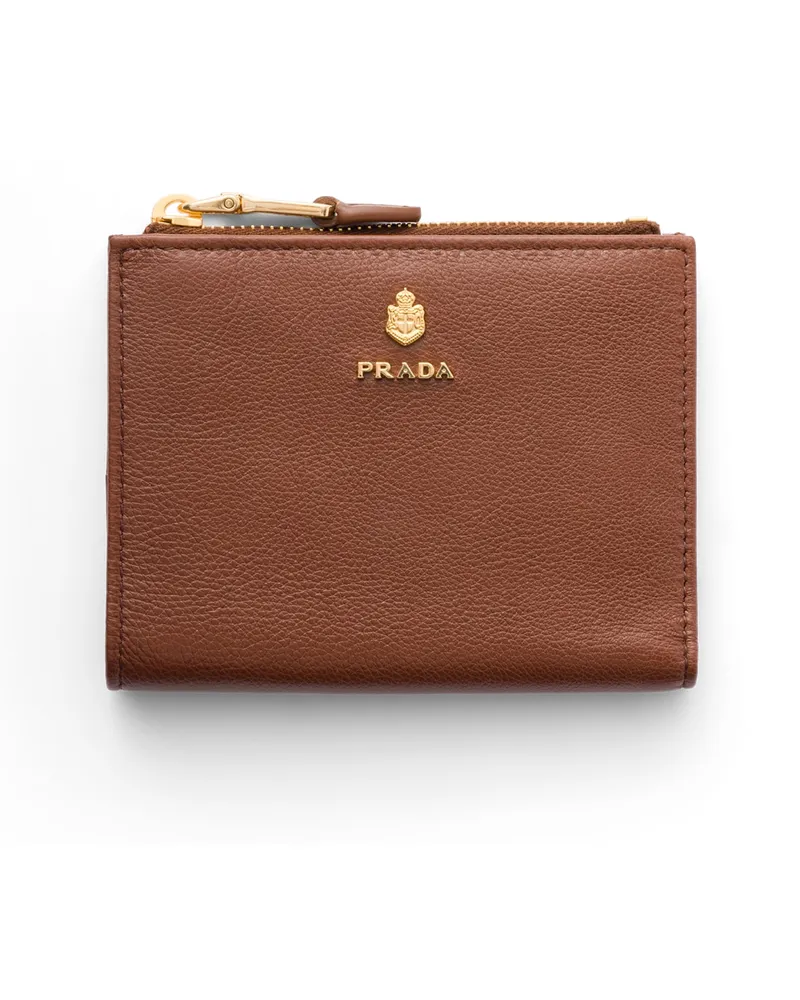 Prada Kleine Geldbörse Aus Leder, Damen, Haselnussbraun Haselnussbraun