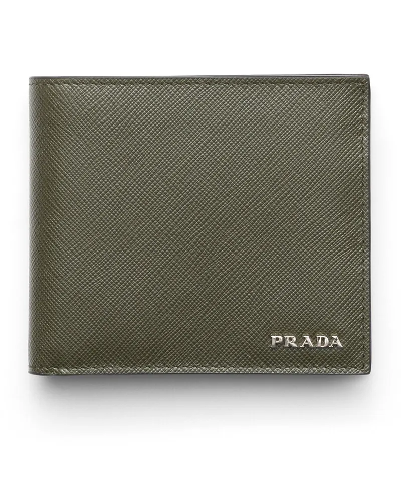 Prada Saffiano Leder Brieftasche Mit Münzfach, Herren, Selva Grün/burgunder Selva