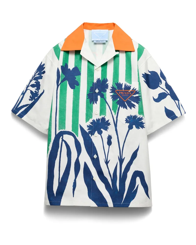 Prada Timecapsule-hemd Aus Bedruckter Baumwolle, Herren, Weiss/kornblumenblau, Größe Weiss