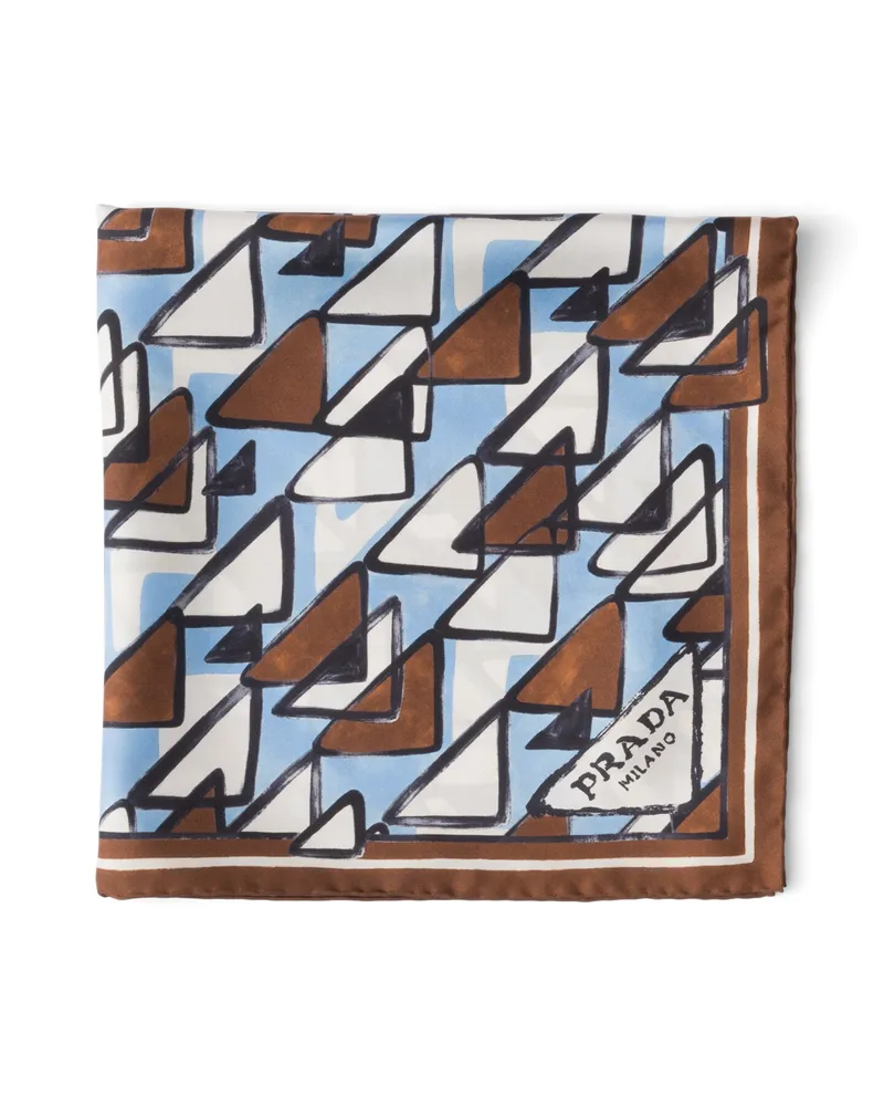 Prada Schal Aus Seidentwill Mit Print, 55 x 55, Damen, Hellblau/tabak Hellblau