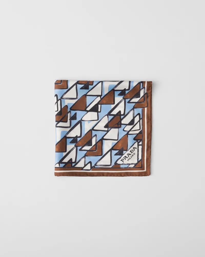 Prada Schal aus Seidentwill mit Print, 55 x 55 Hellblau