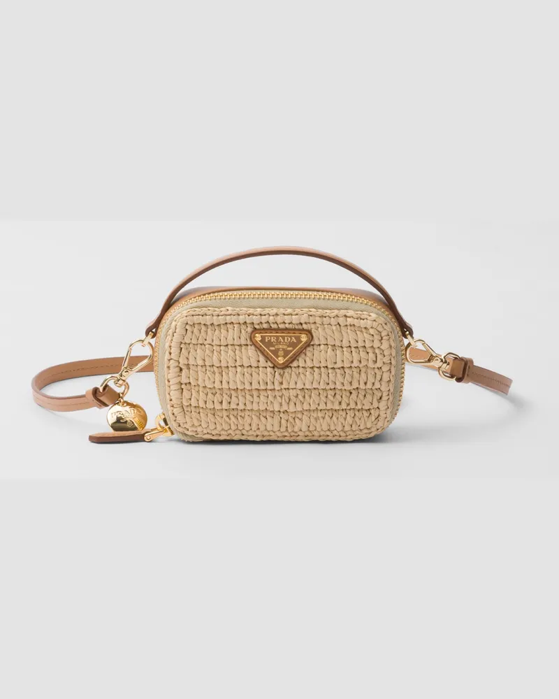 Prada Mini Pouch aus Häkelarbeit und Leder Natur