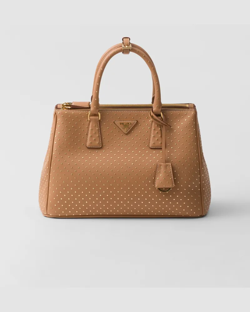 Prada Große  Galleria Tasche aus Leder mit Nieten Natur