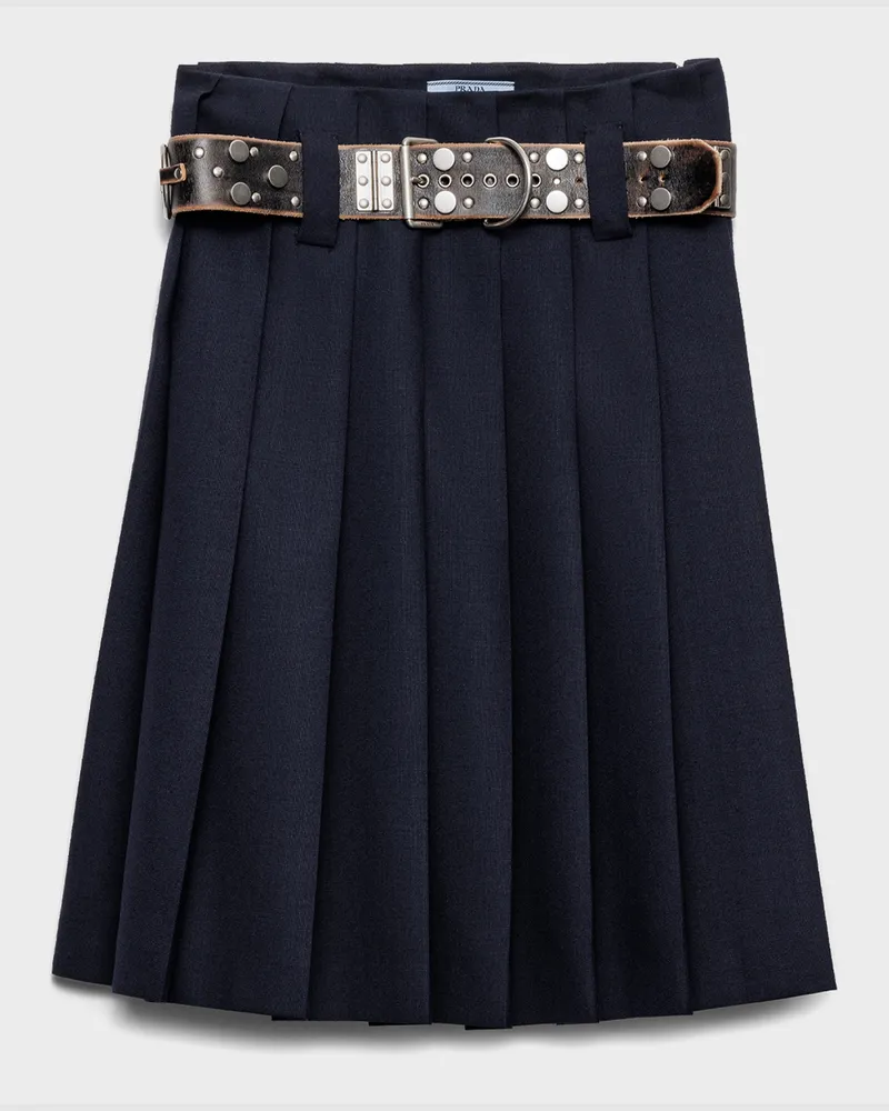 Prada Faltenrock mit Schnellstich und Gürtel Blau