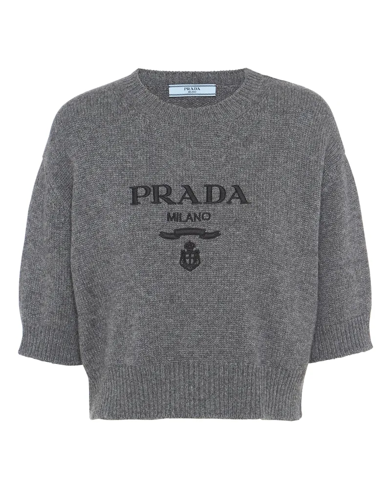 Prada Rundhalspullover Aus Wolle Und Kaschmir, Damen, Schiefergrau, Größe Schiefergrau
