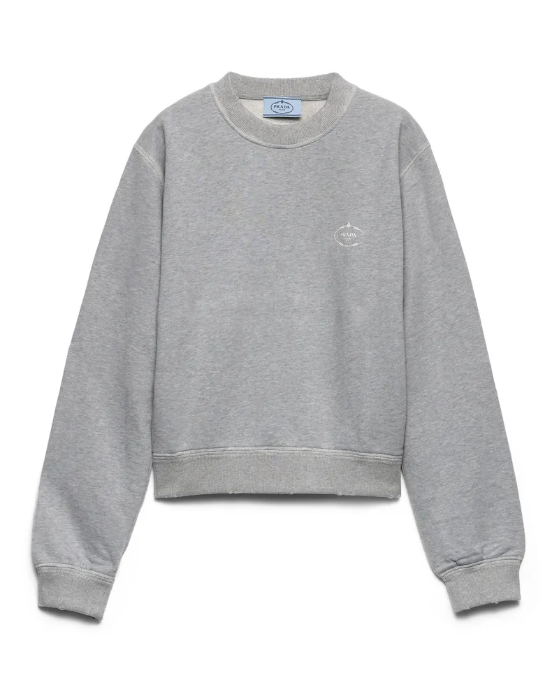 Prada Sweatshirt Aus Baumwolle Mit Rundhalsausschnitt, Damen, Grau, Größe Grau