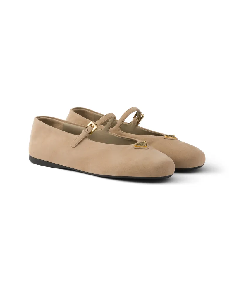Prada Ballerinas Aus Wildleder, Damen, Sandbeige, Größe Sandbeige