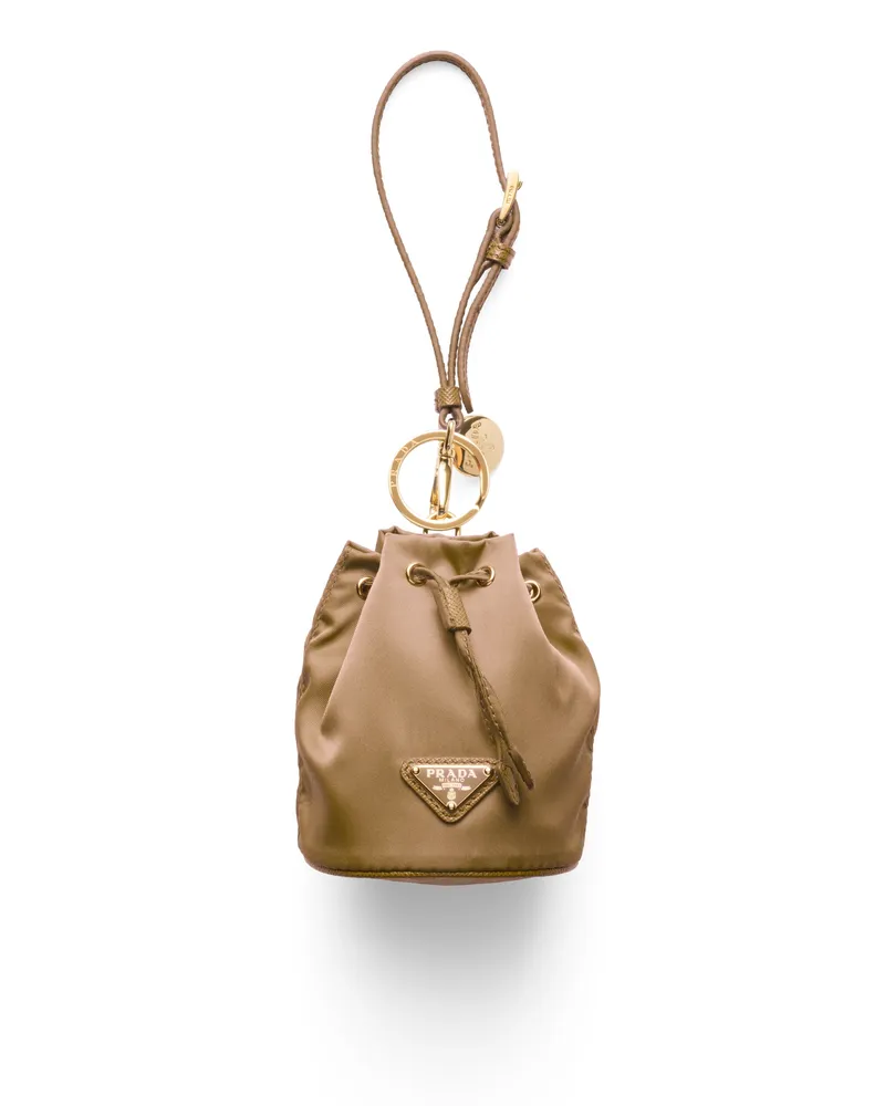 Prada Mini-icon-schlüsselanhänger Aus Re-nylon, Damen, Korkbeige+flaschengrün Korkbeige+flaschengrün