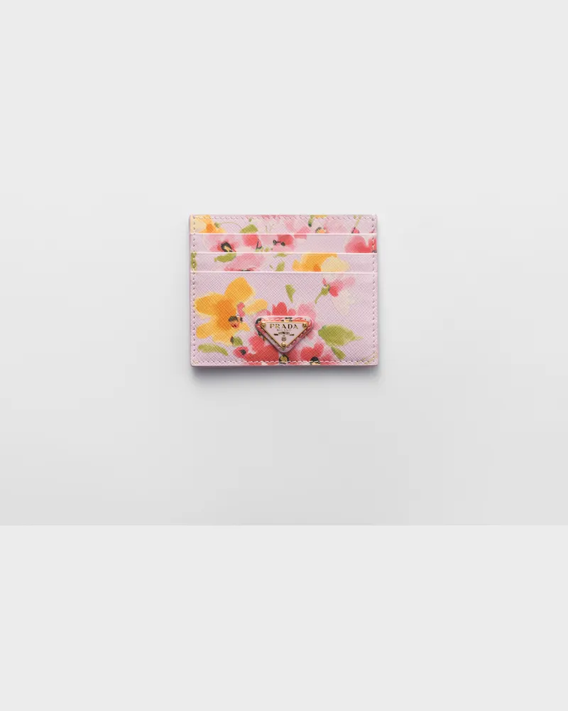 Prada Kartenetui aus Saffiano-Leder mit Blumenmuster Alabasterrosa