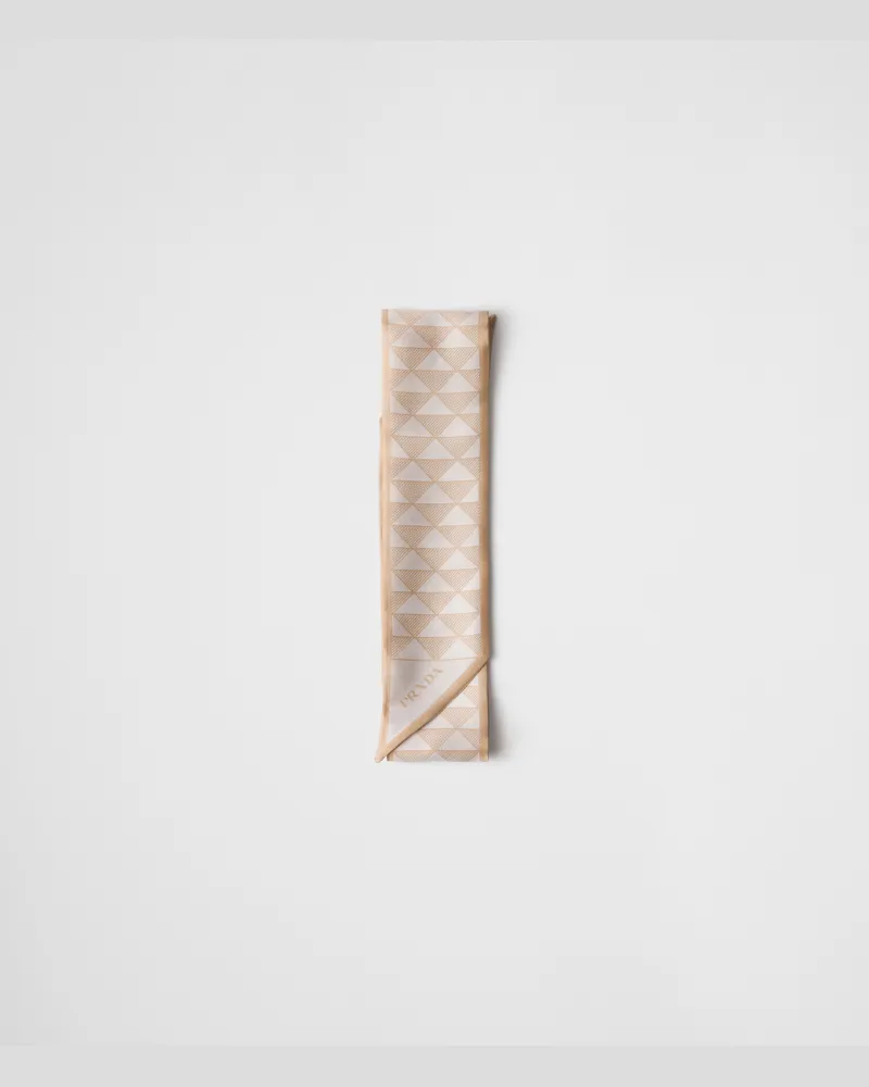 Prada Schmaler Schal aus bedruckter Seide Cameo-beige
