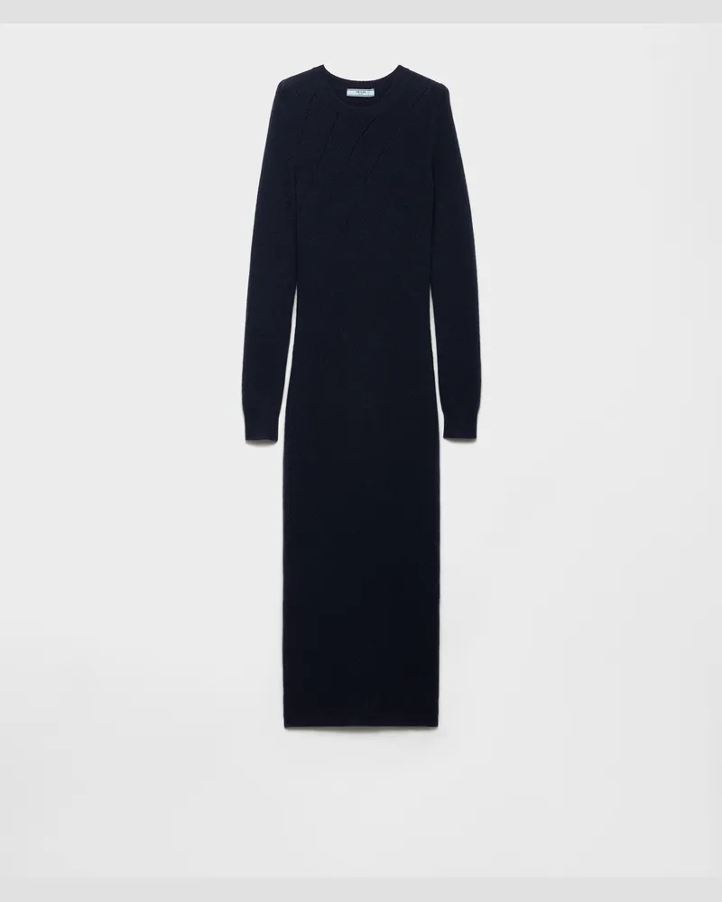 Prada Kleid aus Kaschmirstrick mit Lochmuster Blau