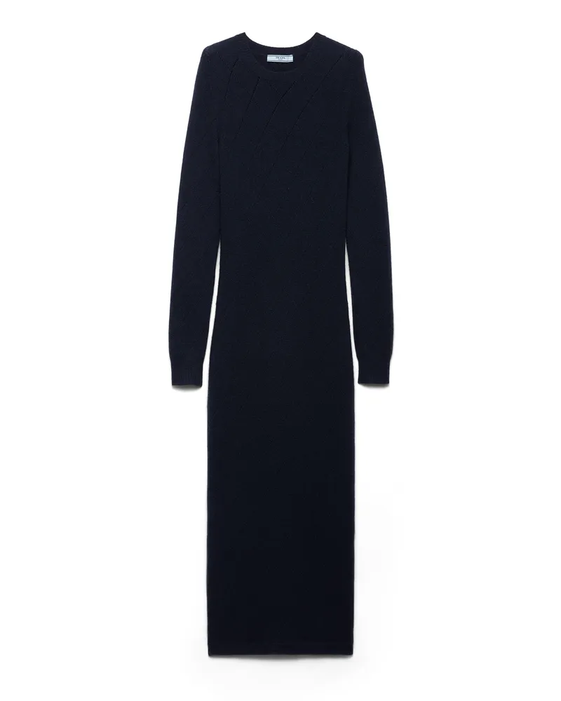 Prada Kleid Aus Kaschmirstrick Mit Lochmuster, Damen, Blau, Größe Blau