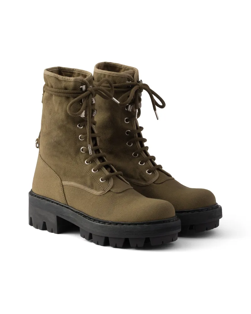 Prada Schnürstiefeletten Aus Canvas Mit Knöchelriemen, Damen, Militärgrün, Größe Militärgrün