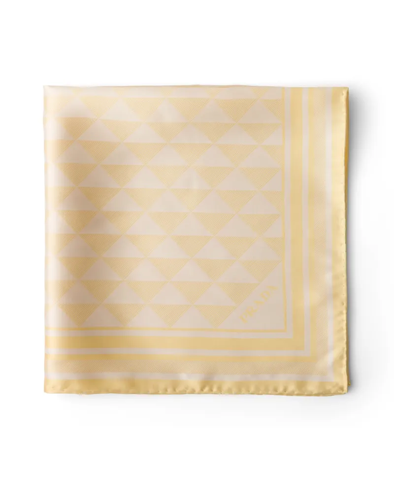 Prada Schal Aus Jacquard-seide 55x55, Damen, Ginster/weiß Ginster