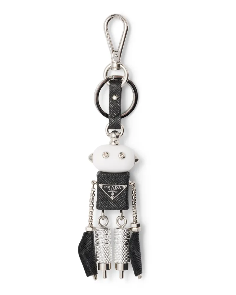 Prada Roboter-schlüsselanhänger Aus Saffiano-leder, Damen, Stahl/schwarz Stahl