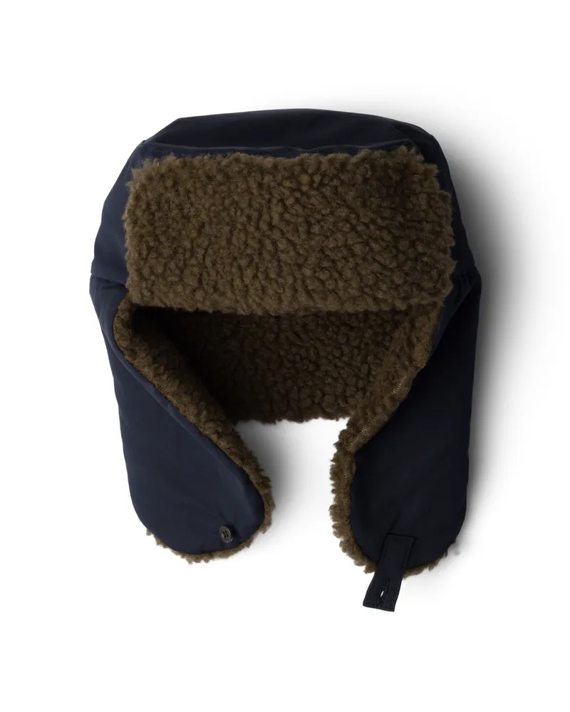 Prada Trapperhut Aus Popeline Mit Fleece-futter, Herren, Blau, Größe Blau