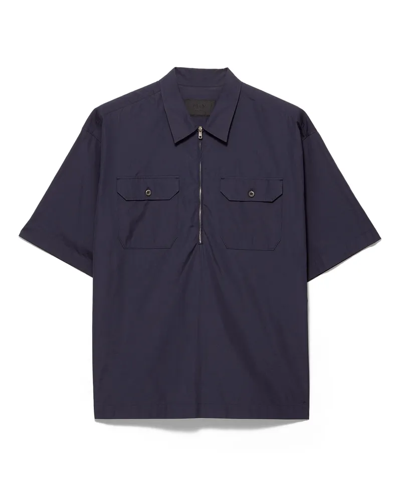 Prada Kurzärmliges Hemd Aus Baumwolle, Herren, Blau, Größe Blau