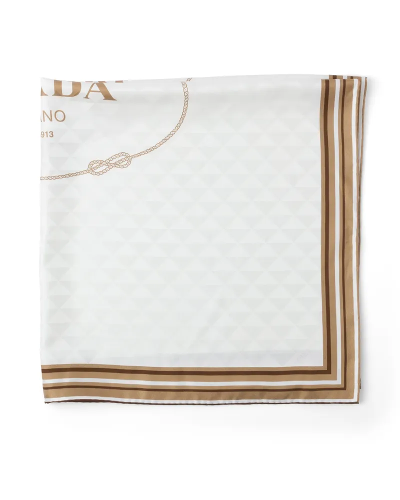 Prada Jacquard-schal Aus Seiden-twill Mit Print 90 , Damen, Kalkweiß/kamelfarben Kalkweiß