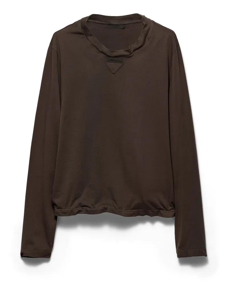 Prada Formbares Langärmliges T-shirt Aus Baumwolle, Herren, Kakaobraun, Größe Kakaobraun