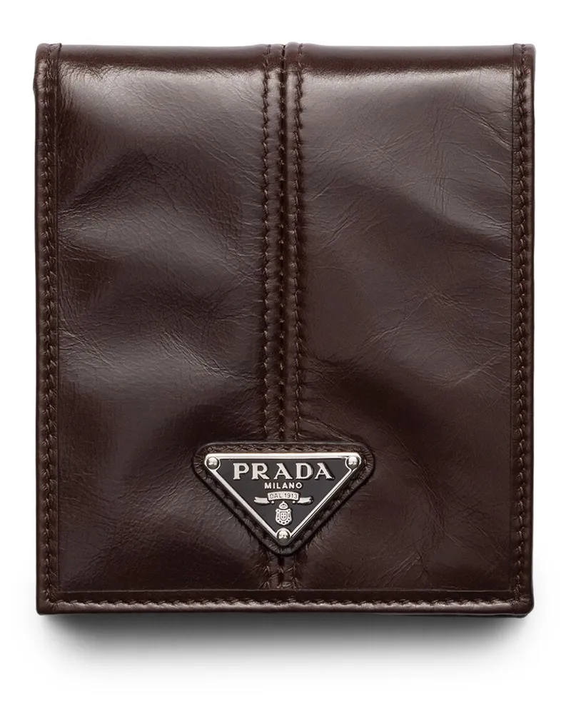 Prada Lederbrieftasche Mit Münzfach, Herren, Dunkelbraun Dunkelbraun