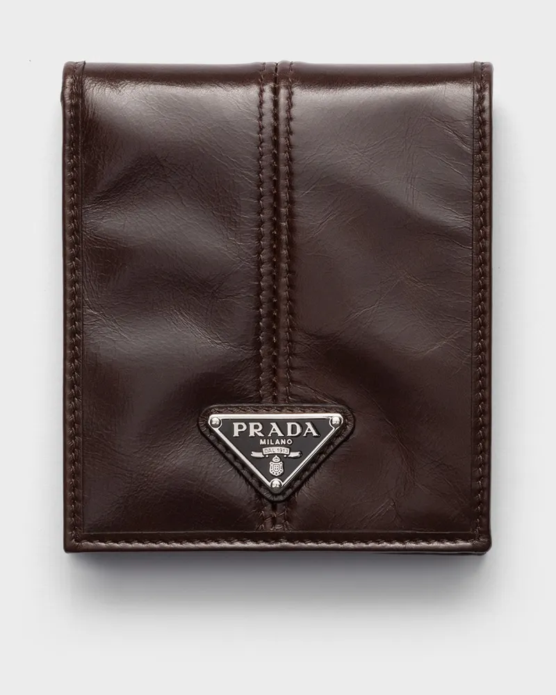 Prada Lederbrieftasche mit Münzfach Dunkelbraun