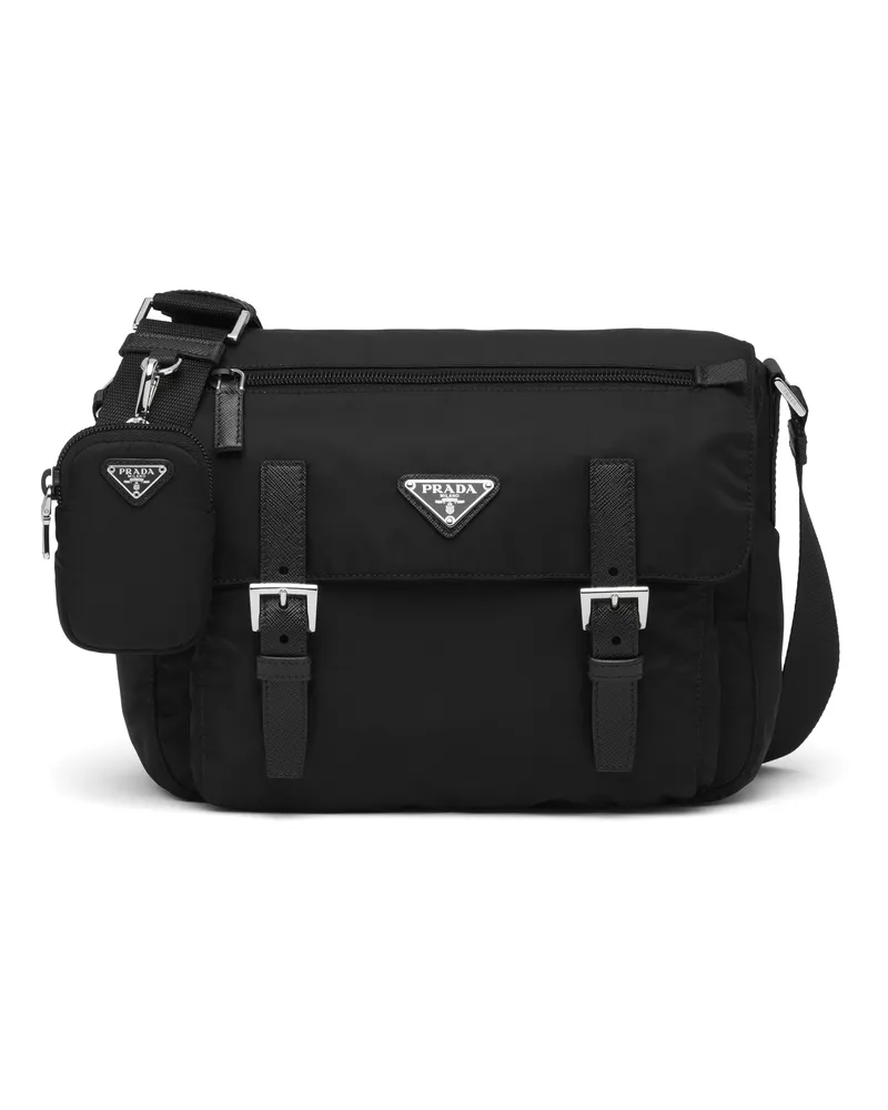 Prada Schultertasche Aus Re-nylon, Damen, Schwarz Schwarz