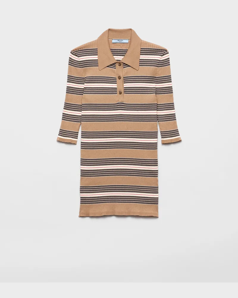 Prada Gestreiftes Poloshirt aus Baumwolle Kamelbraun