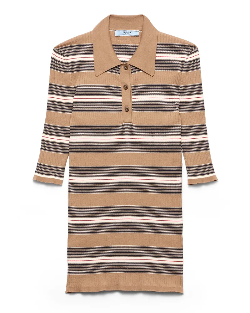 Prada Gestreiftes Poloshirt Aus Baumwolle, Damen, Kamelbraun, Größe Kamelbraun