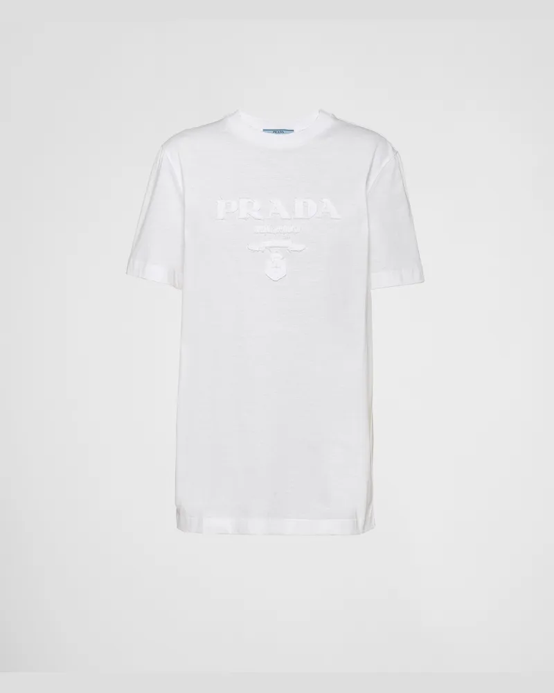 Prada T-Shirt aus besticktem Jersey Weiss