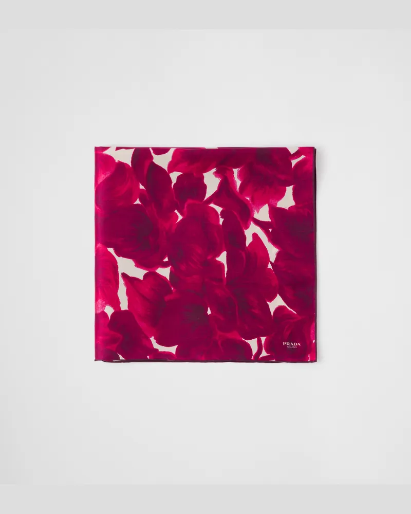 Prada Schal aus Shantung-Seide mit Print, 65 x 65 Alpenveilchen