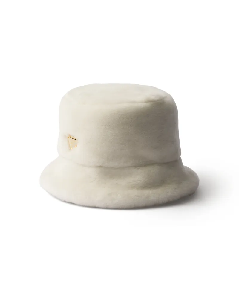 Prada Fischerhut Aus Shearling, Damen, Weiss, Größe Weiss