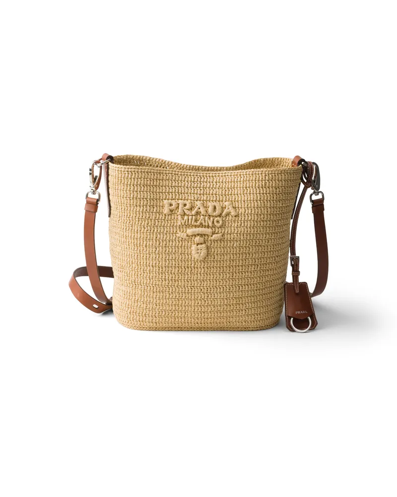 Prada Kleine Gehäkelte Bucket Bag Aus Leder, Damen, Beige/brandy Beige