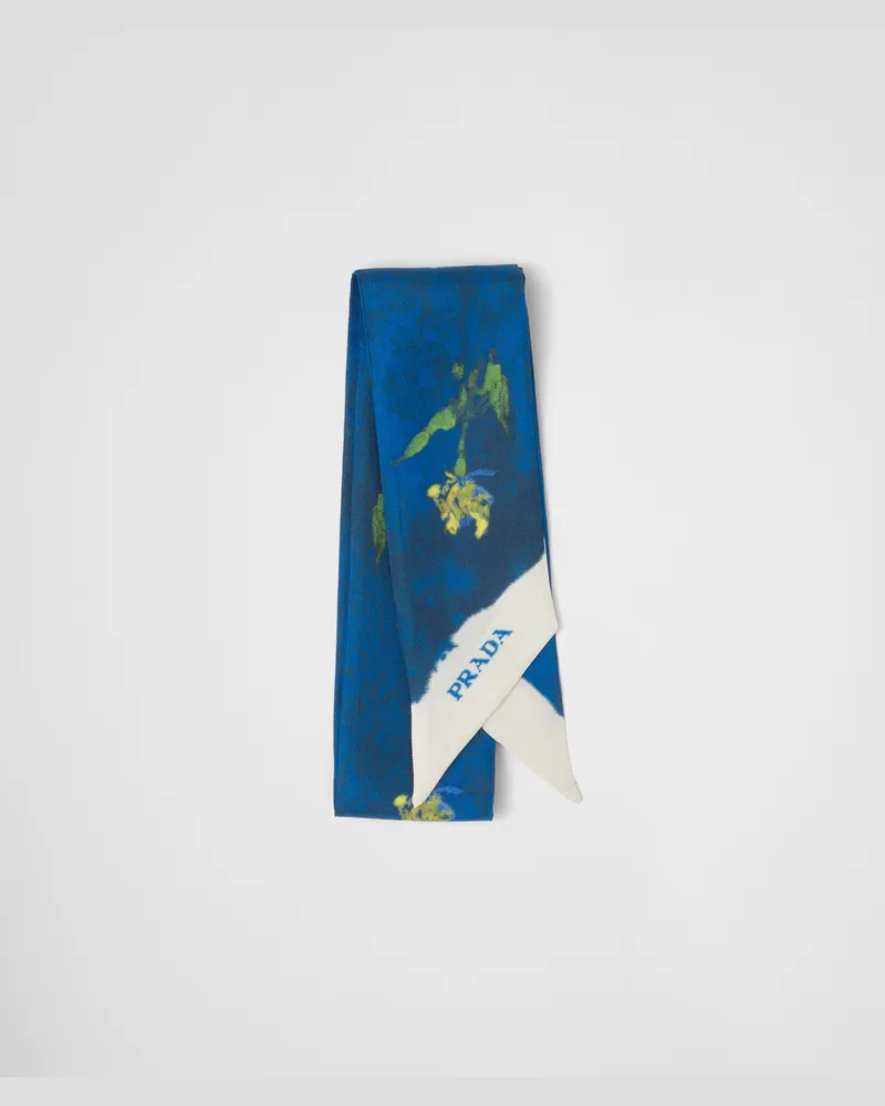 Prada Schal aus Seidentwill mit Print Kornblumenblau