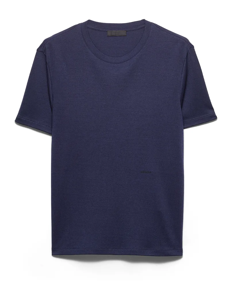 Prada T-shirt Aus Kaschmir Und Seide, Herren, Blau, Größe Blau