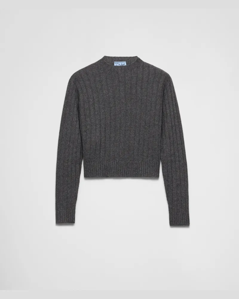 Prada Kurzer Pullover aus Re-Kaschmir Schiefergrau