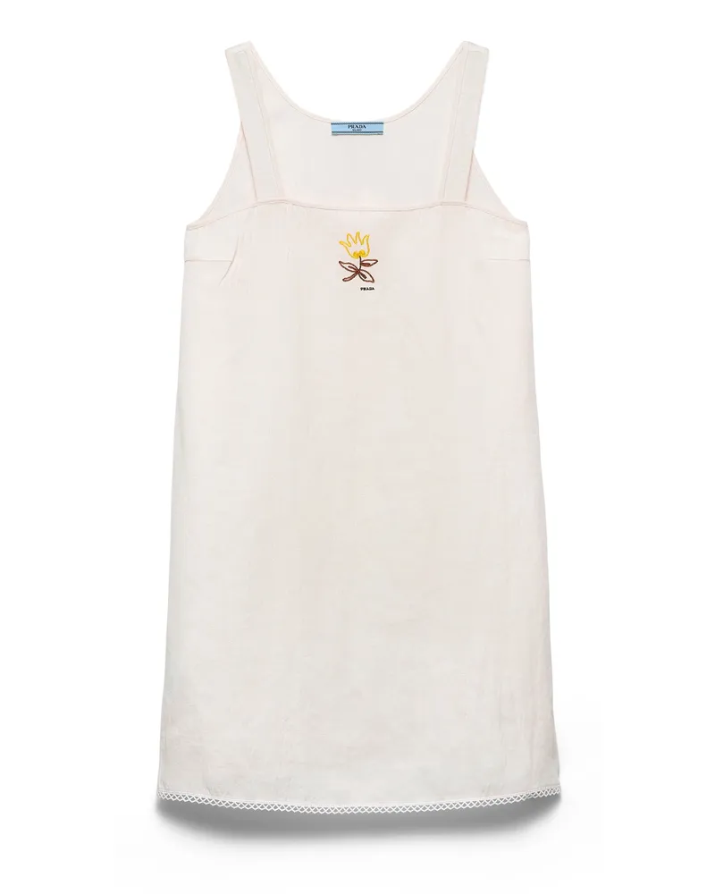 Prada Minikleid Aus Besticktem Slubstoff, Damen, Weiss, Größe Weiss