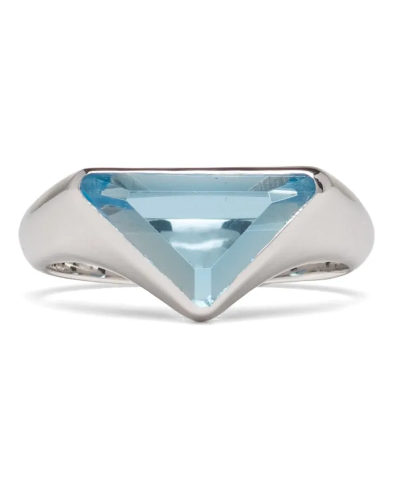 Prada Logo-ring Mit Schweizer Topas In Blau, Herren, Silber/topas, Größe Silber