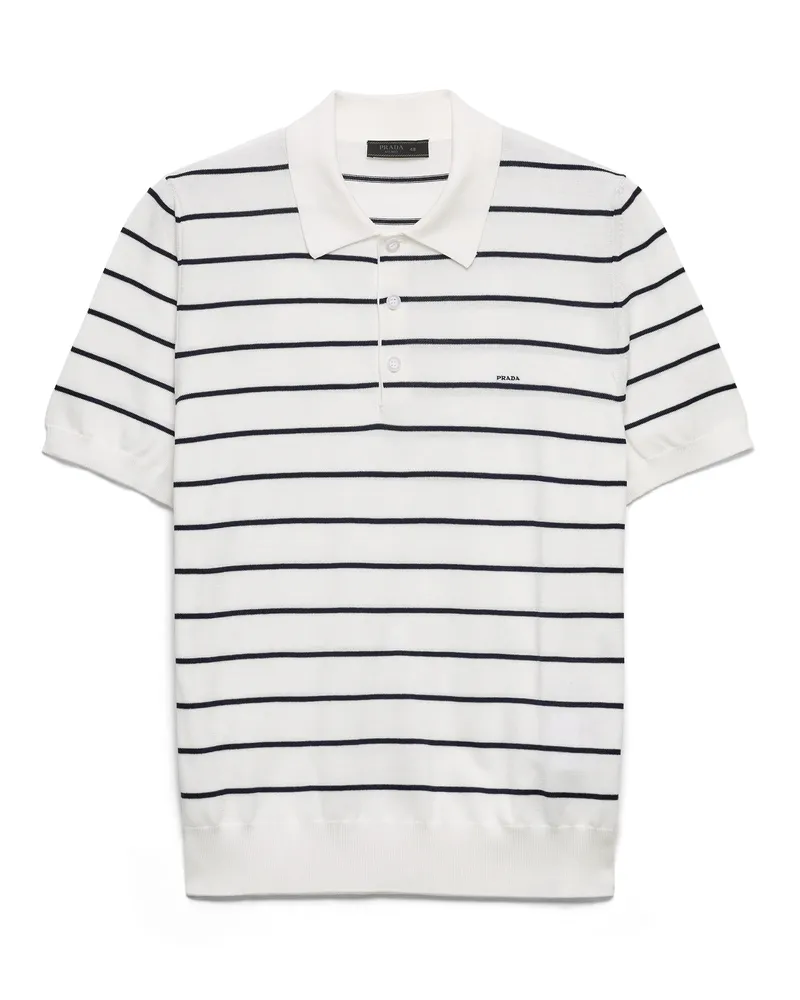 Prada Kurzärmliges Gestreiftes Poloshirt Aus Baumwolle, Herren, Weiss/blau, Größe Weiss