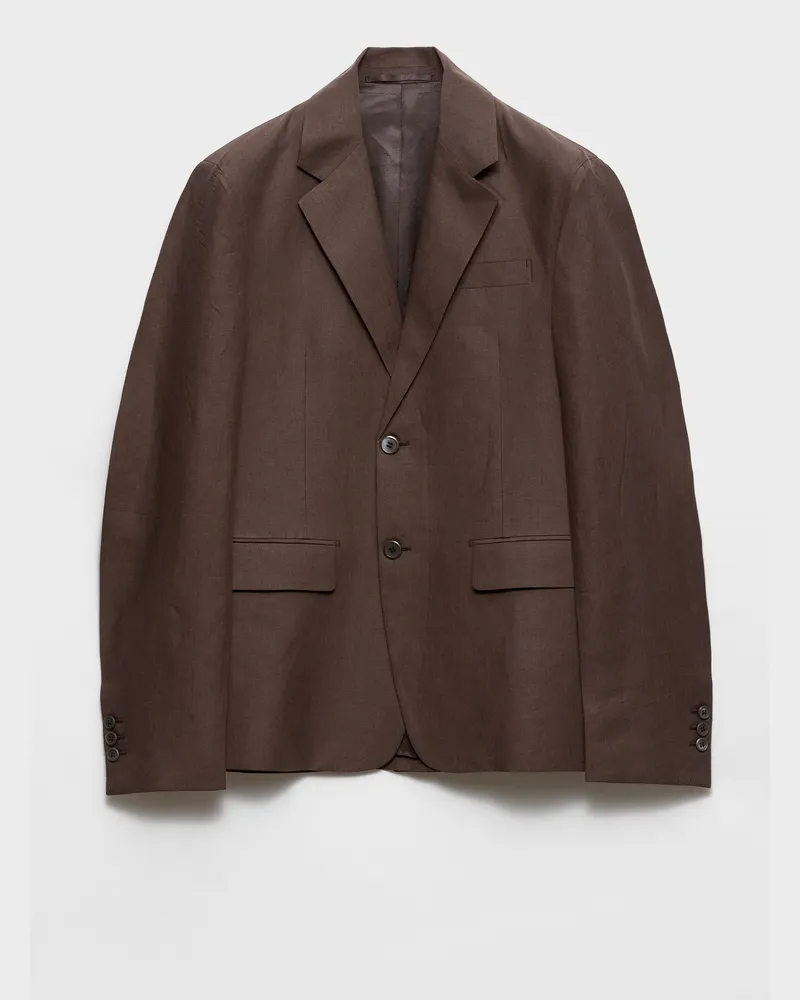 Prada Einreihige Jacke aus Leinen Ebenholz