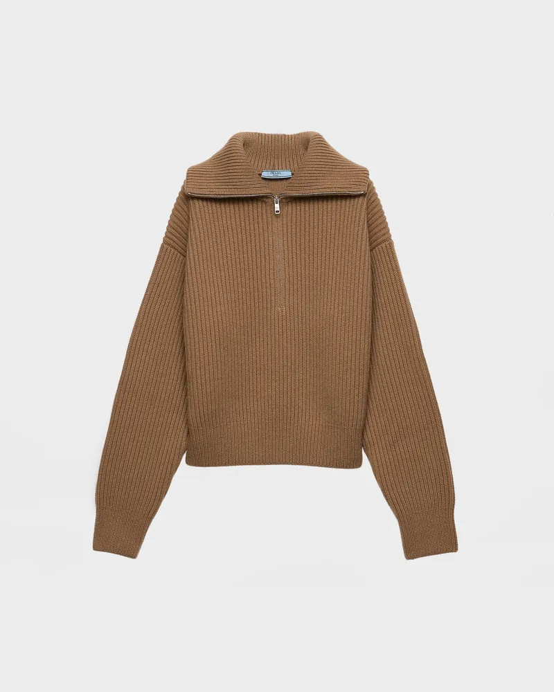 Prada Rippstrickpullover aus Kaschmir Kamelbraun